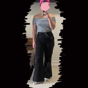 Mimi & Dottie grey off the shoulder knit top, M